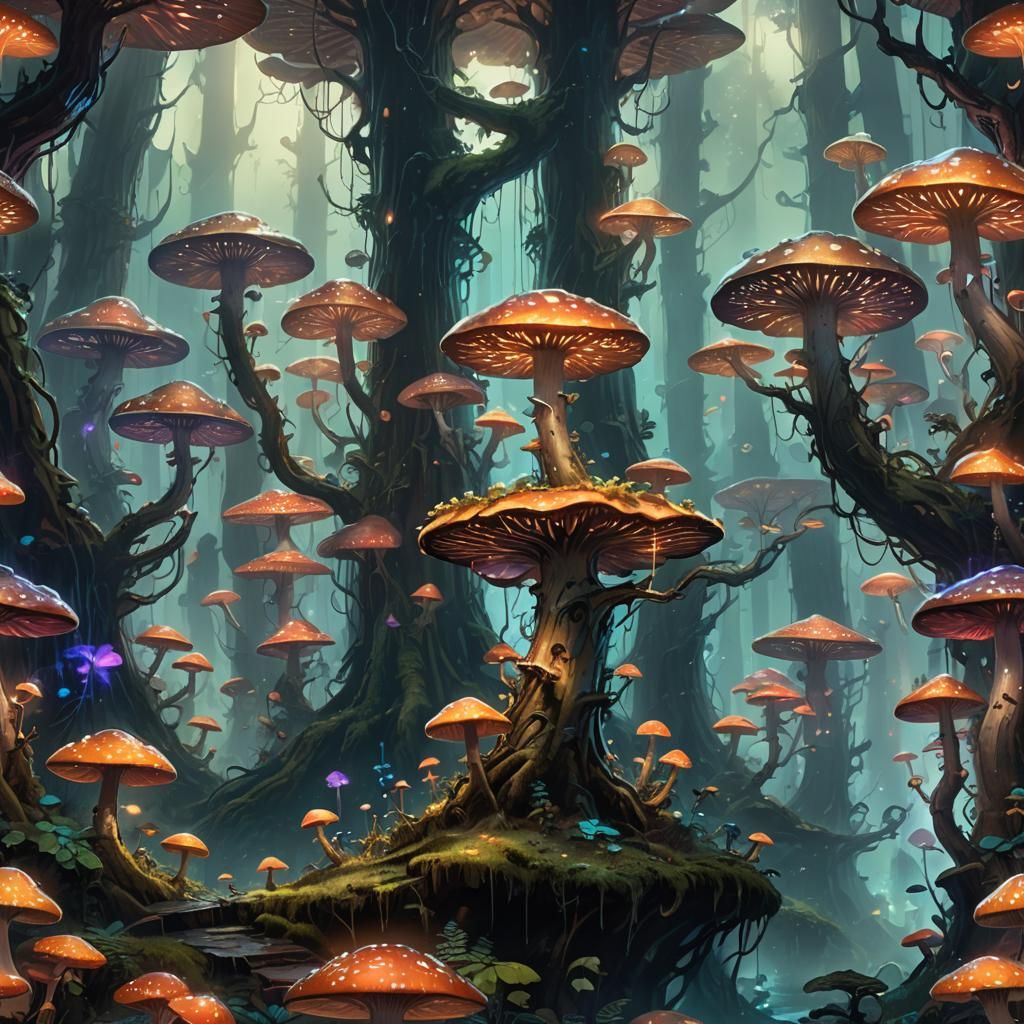 Glowing Mushrooms in Ethereal Fantasy Forest