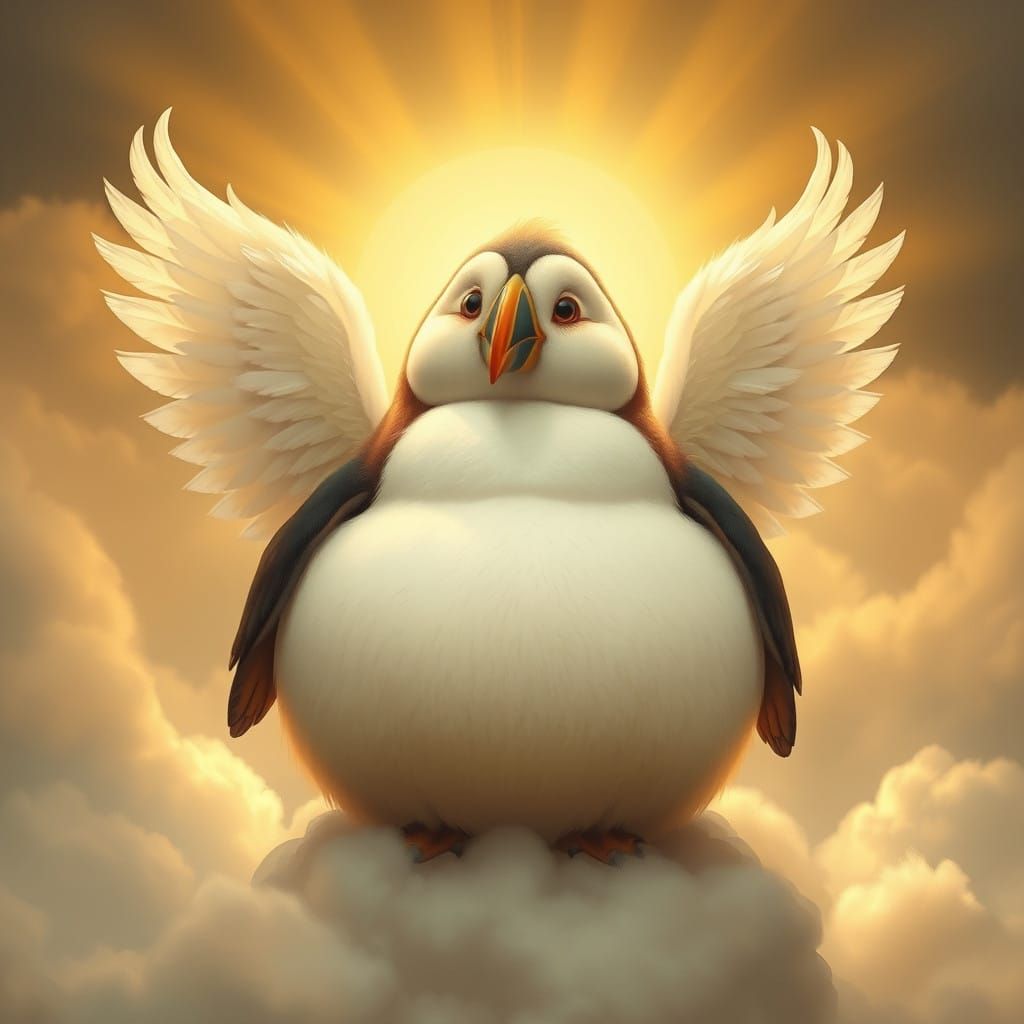 Divine Puffin Angel in Ethereal Glow