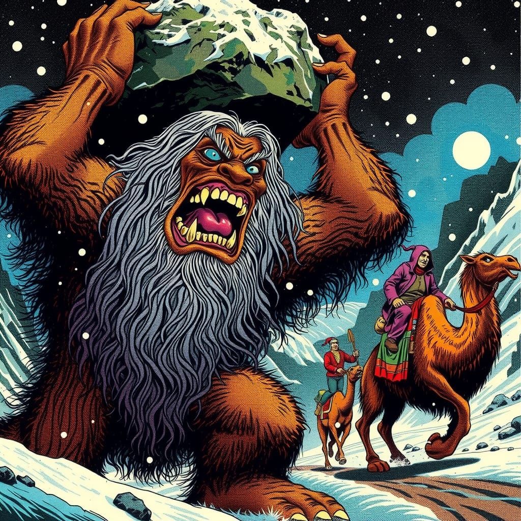 Furry Ogre Giant in Psychedelic Underground Comix Style