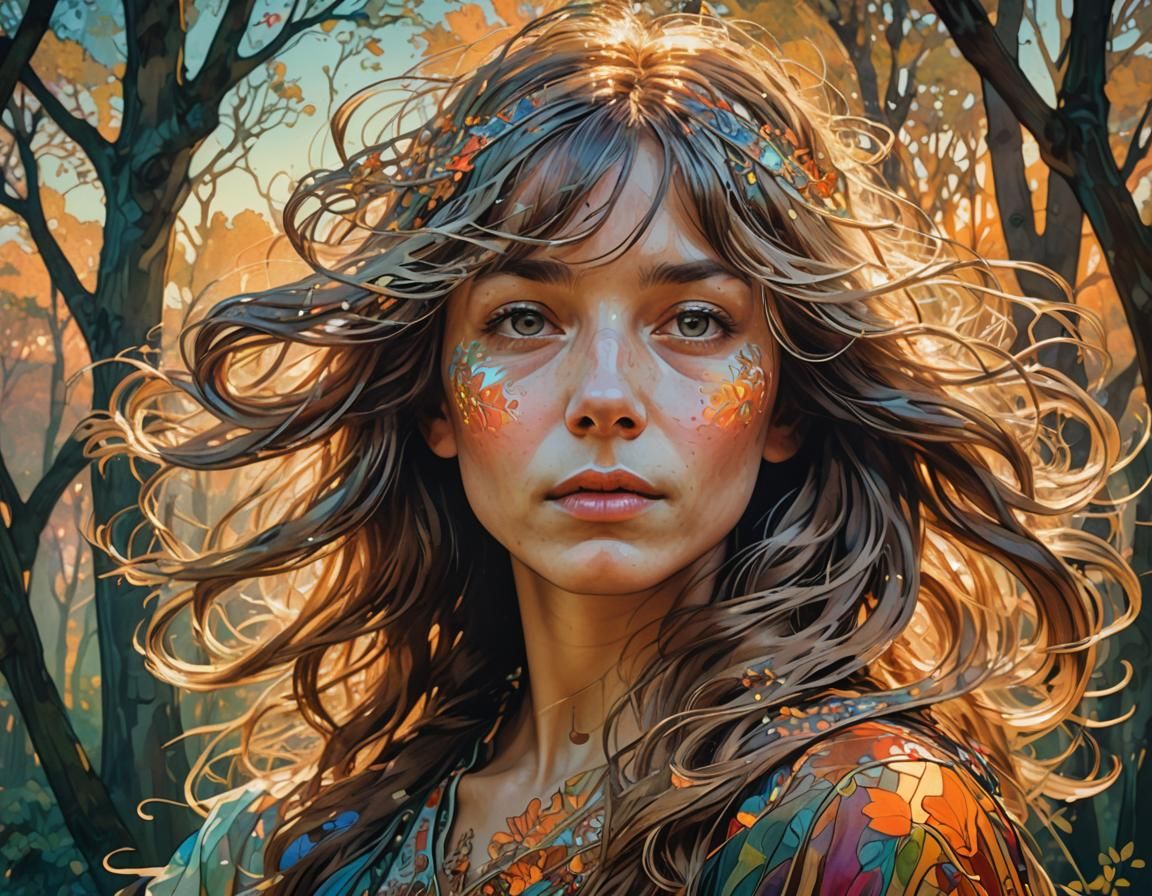 Double Exposure Portrait with Dog in Art Nouveau Style