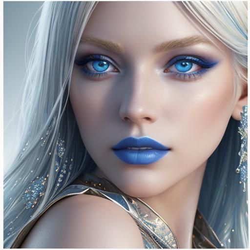 Beautiful young lady with long platinum blonde hair and blue...