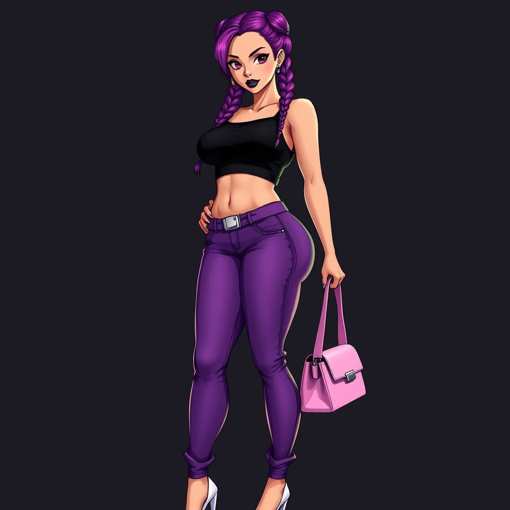 Confident Anime-Inspired Goddess in Vibrant Purple Hair and ...