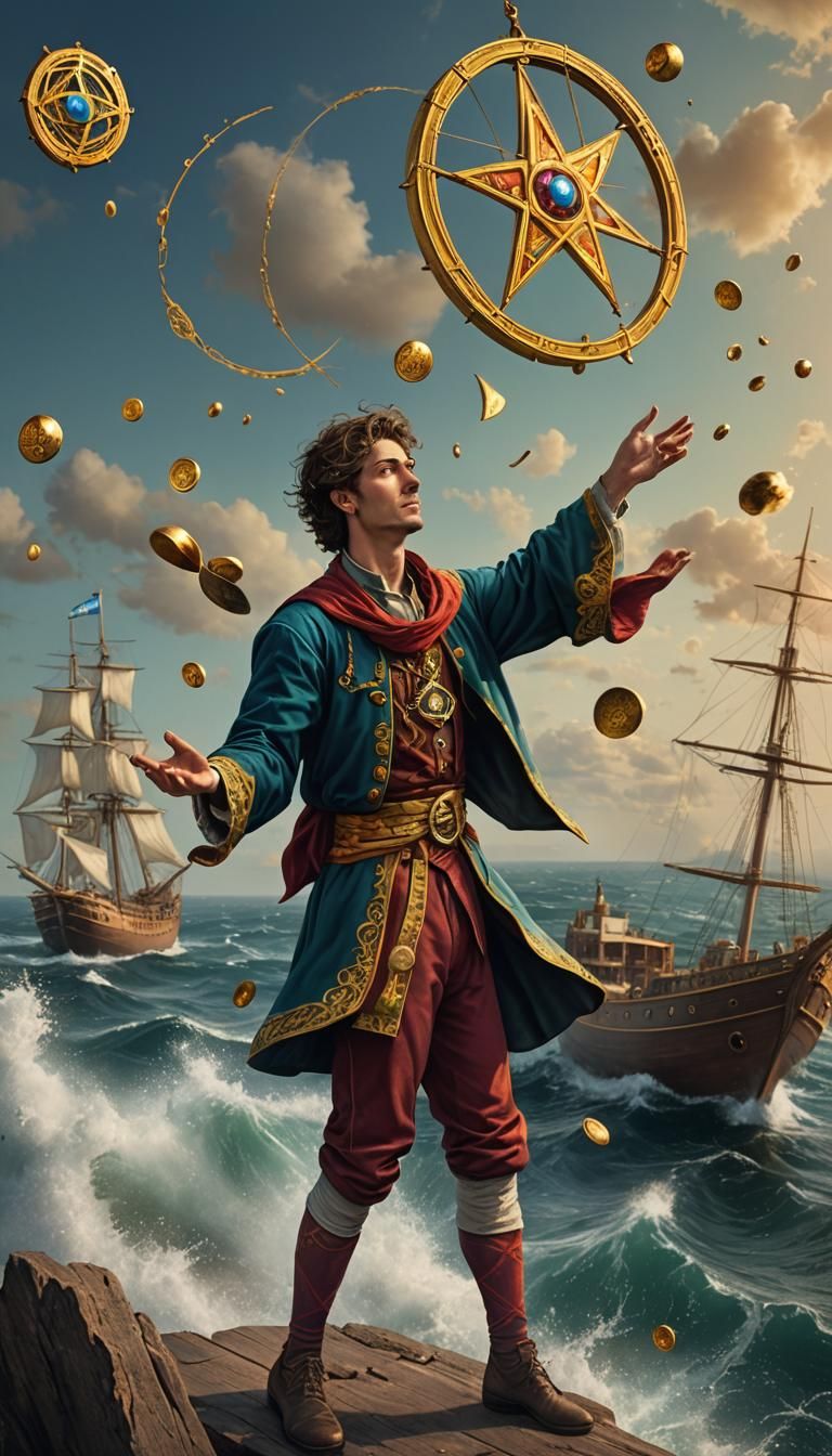 Two of Pentacles Tarot Card in Detailed Digital Art