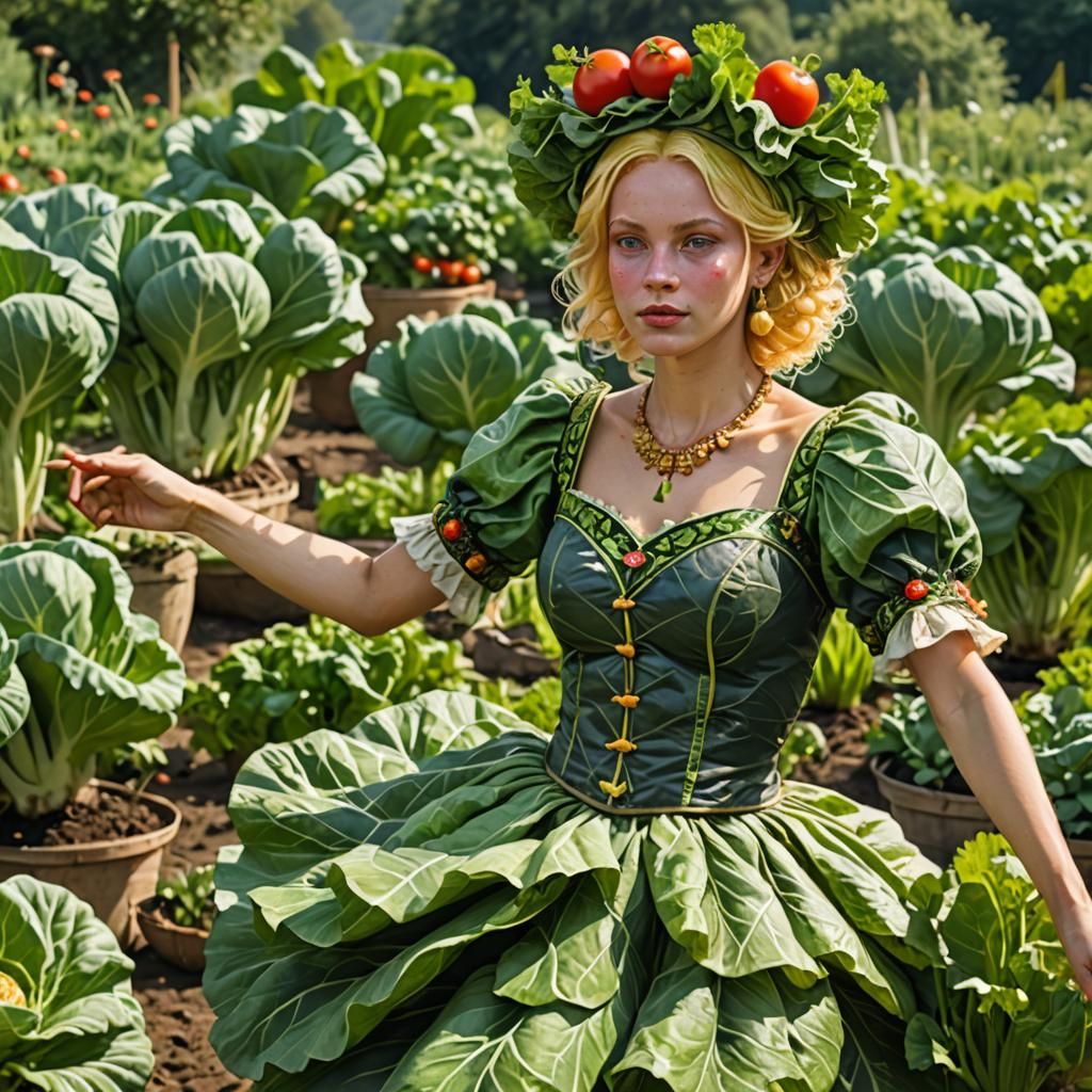 Vegetable Garden Goddess in Cabbage Skirt