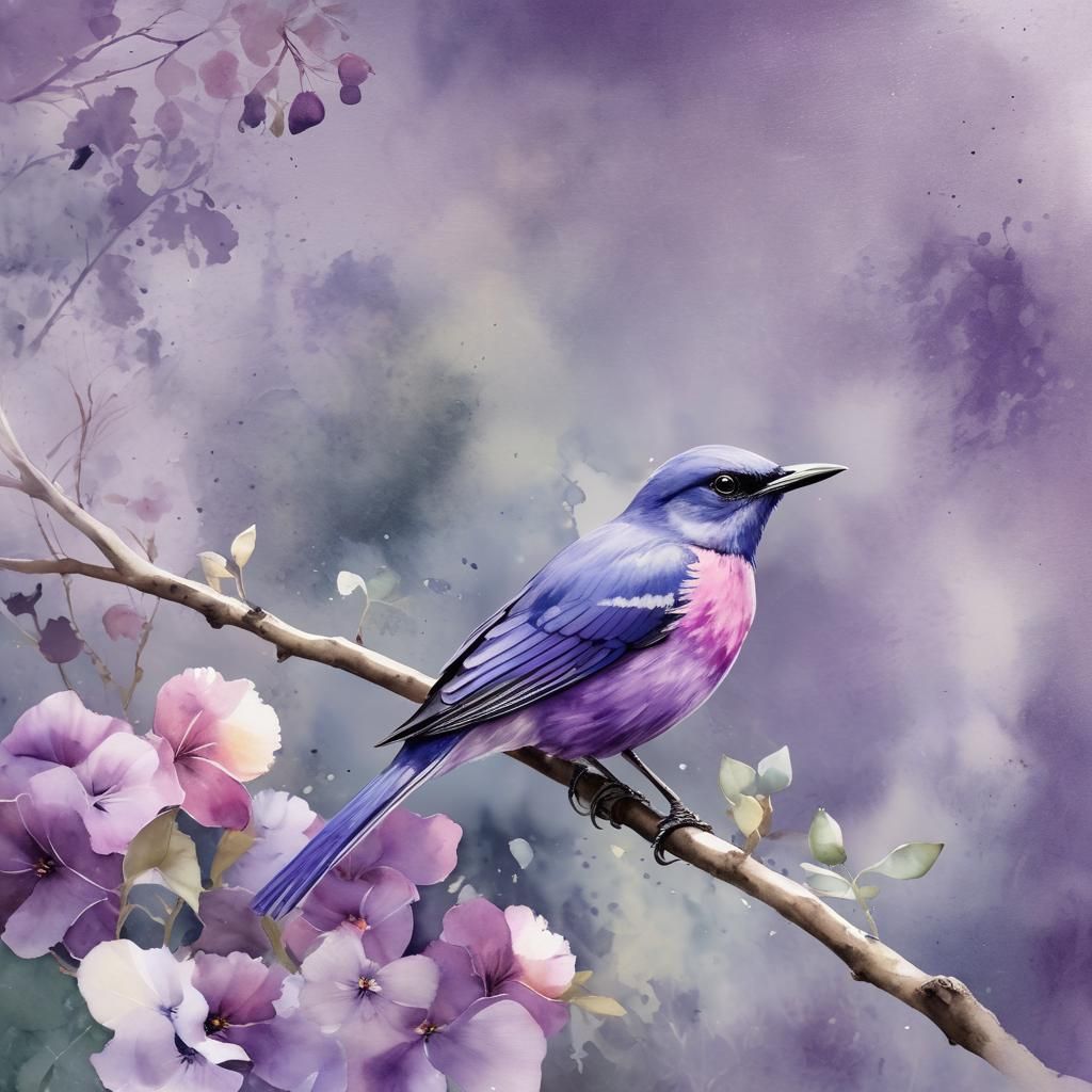 Watercolor Painting of a Colorful Violet Bird