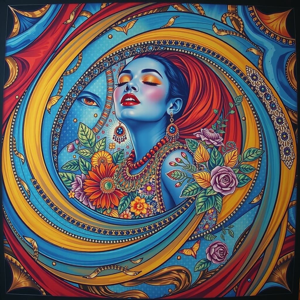 Psychedelic Garden Dream with Bold Colors and Mystical Elega...