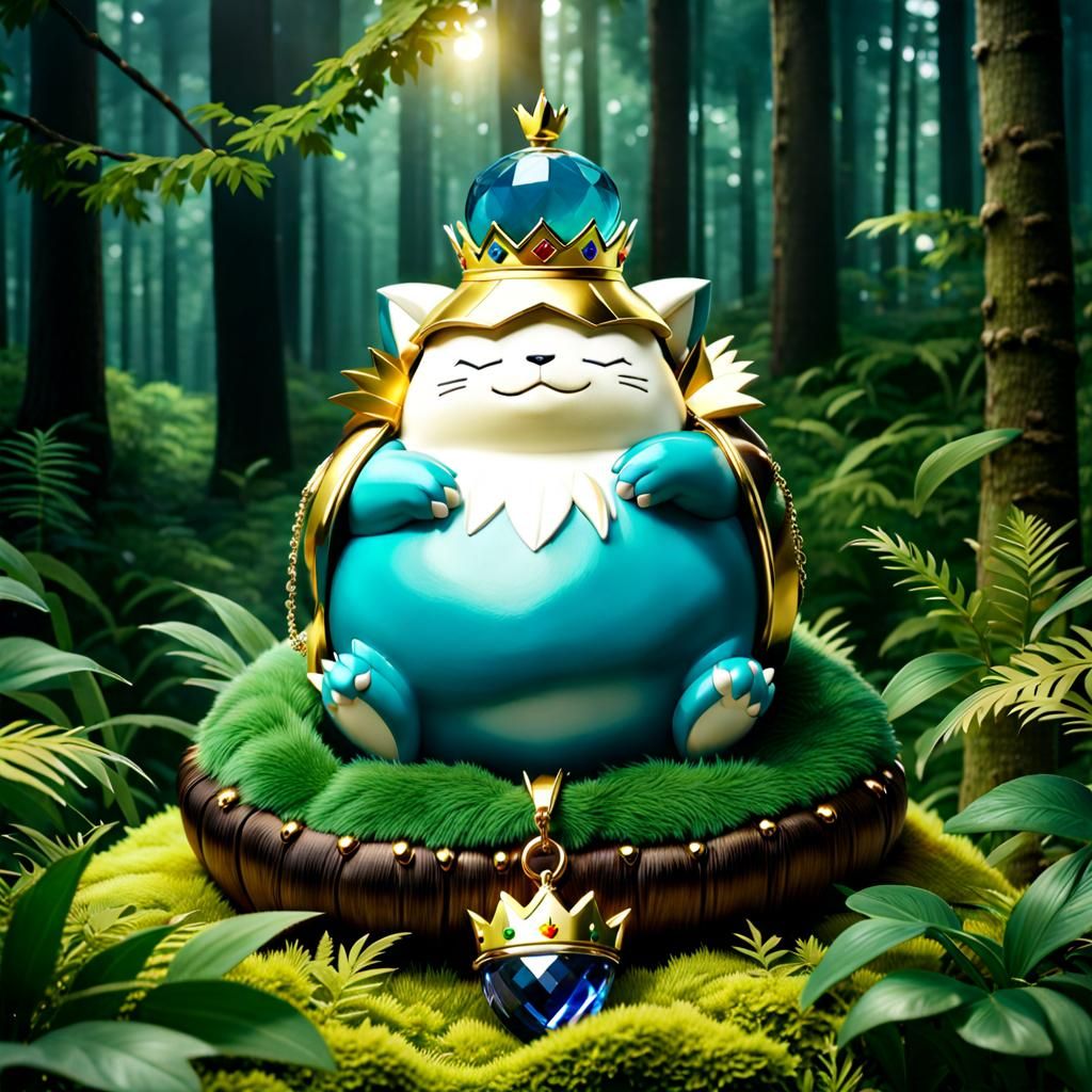 Golden Crowned Snorlax Sleeping in Forest