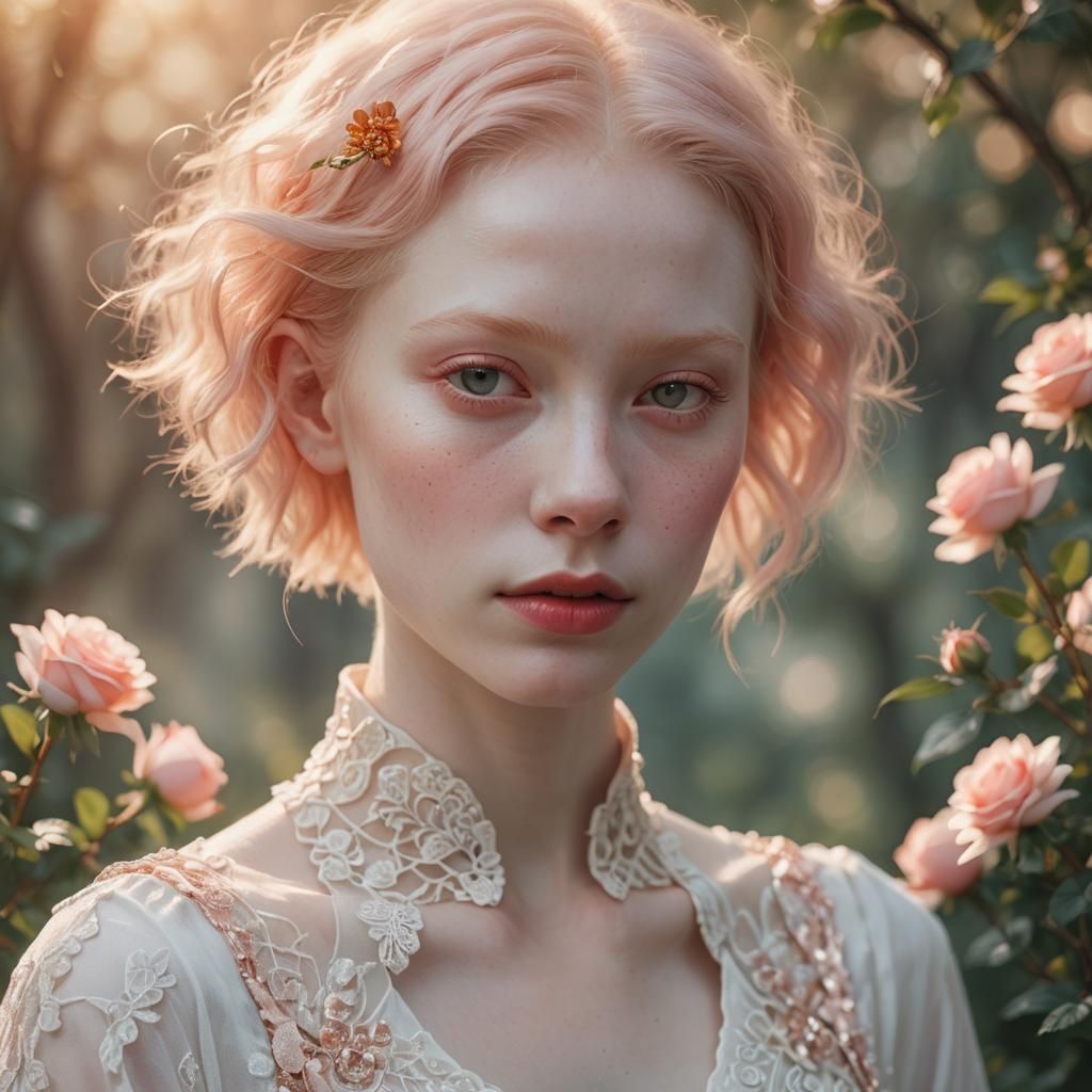 Ethereal Portrait of Albino Woman in Pastel Colors