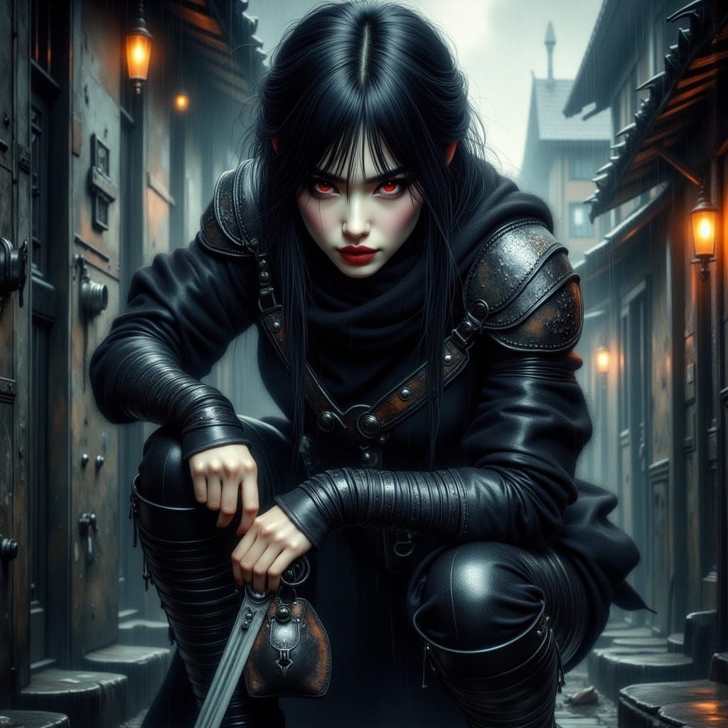 Female Rogue in Shadows: Anime-Style Digital Art