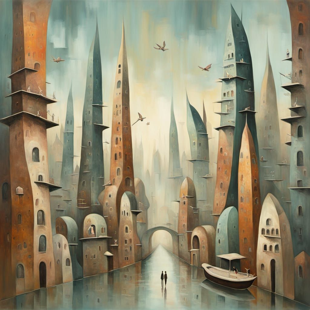 Surreal Cityscape in a Dreamlike Mindscape