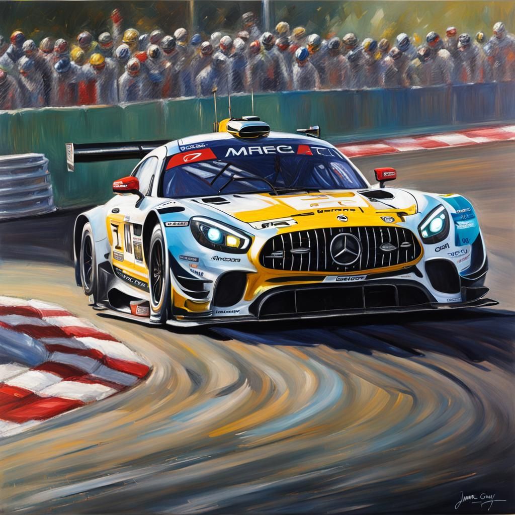 Mercedes AMG GT3 Race Car, Oil Painting