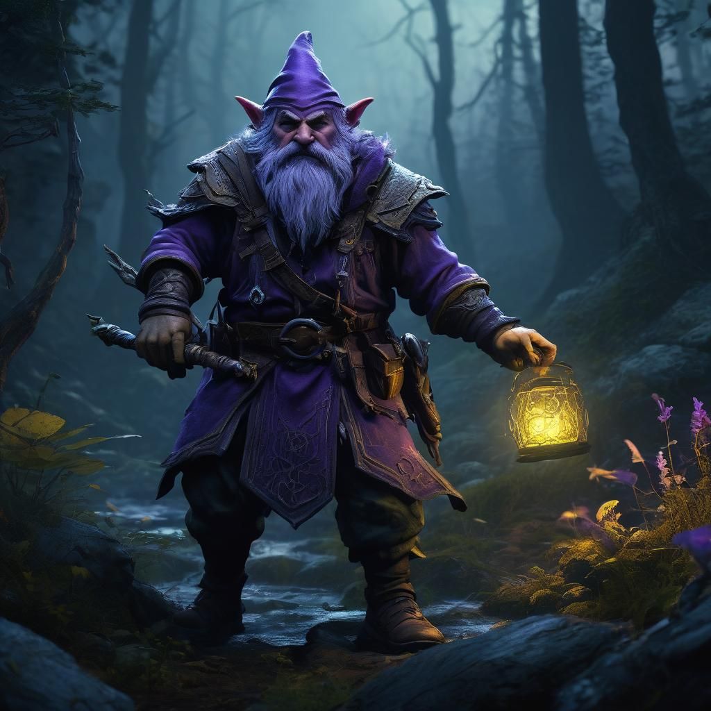 Gnome Ranger vs Dwalvine Mage in Dark Fantasy Style