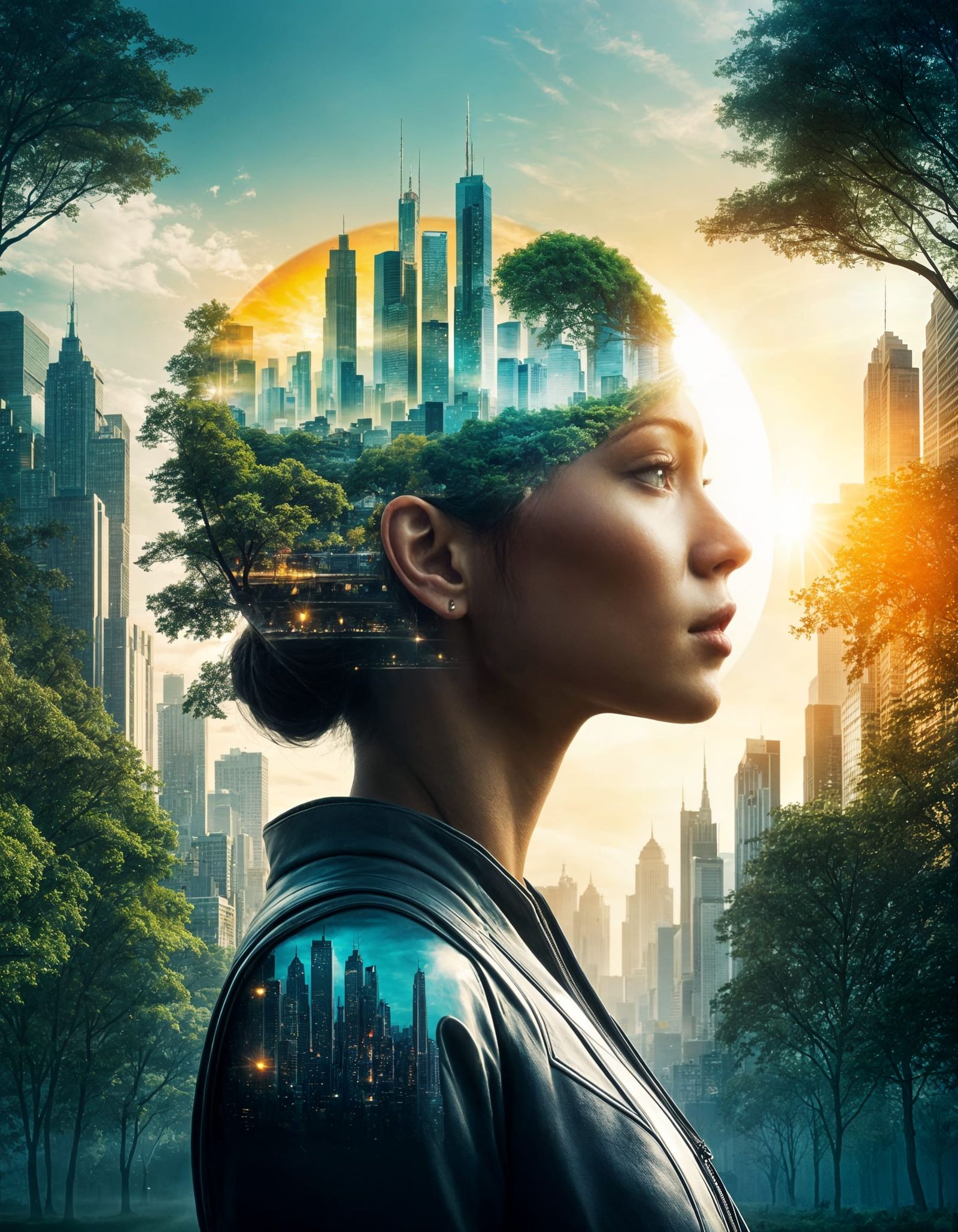 Futuristic City Blends with Female Silhouette