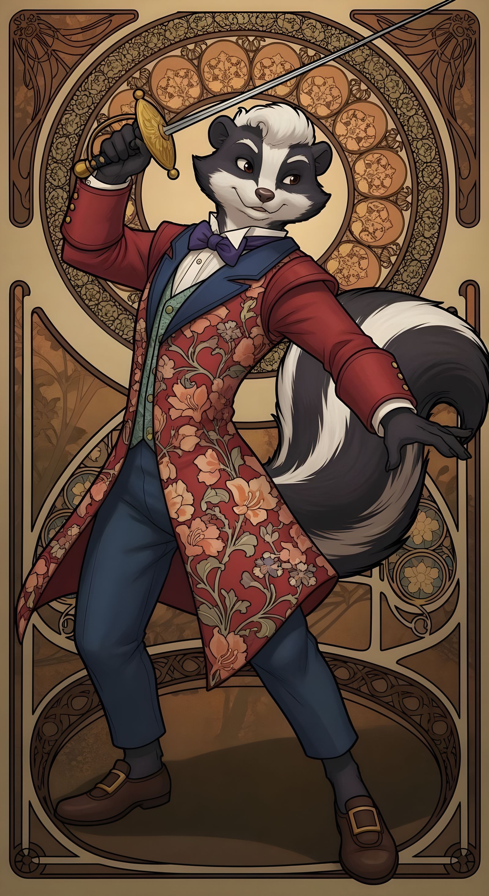 Anime Skunk Duelist in Art Nouveau Style