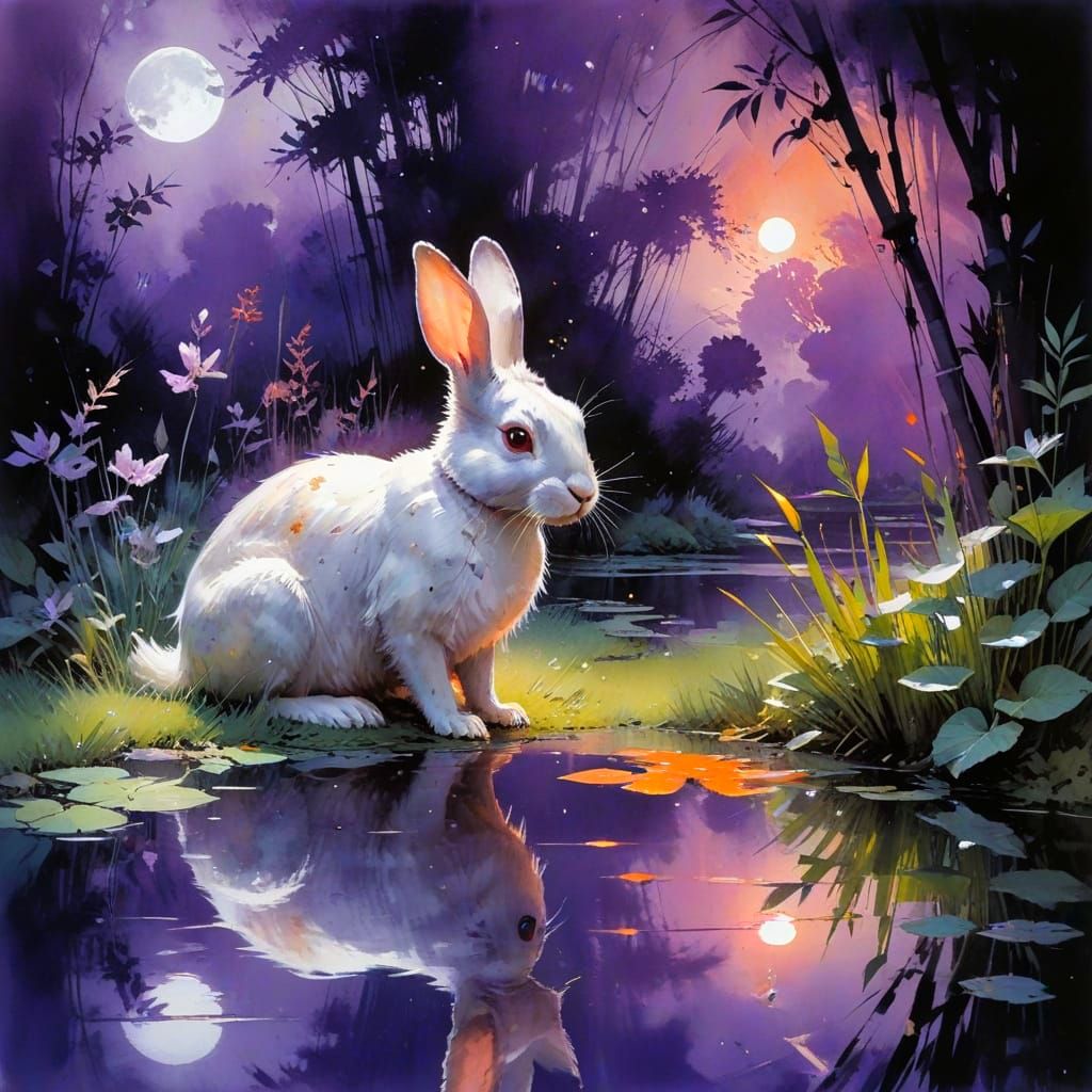 Whispering Rabbit in a Serene Lunar Garden
