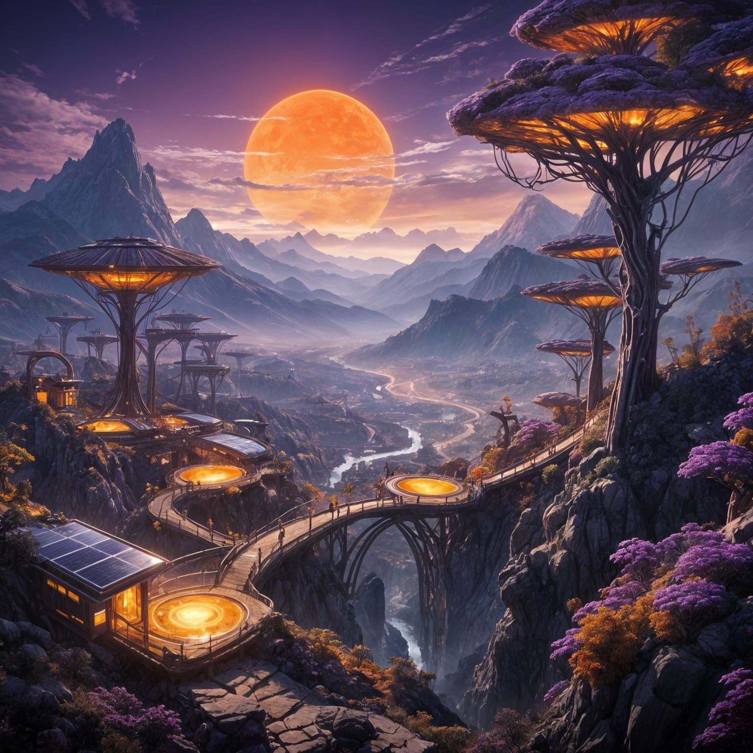 Utopian Valley Radiates Harmony in Solarpunk Style