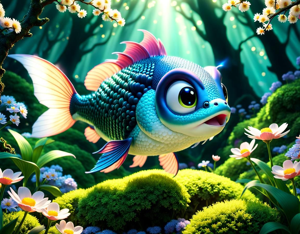 Pixar Dragon Fish in Japanese Spring Landscape