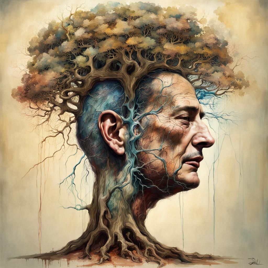 Surreal Brain Tree: Abstract Organic Painting