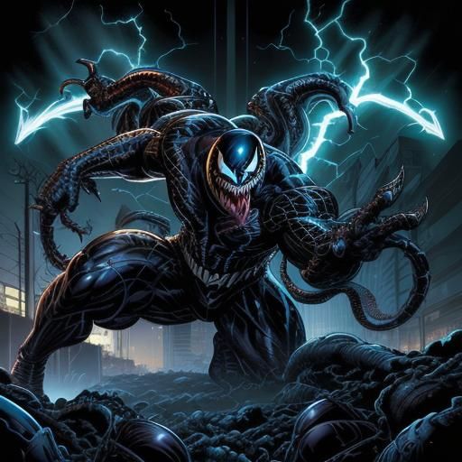 Venom Strikes in Comic Book Art Style