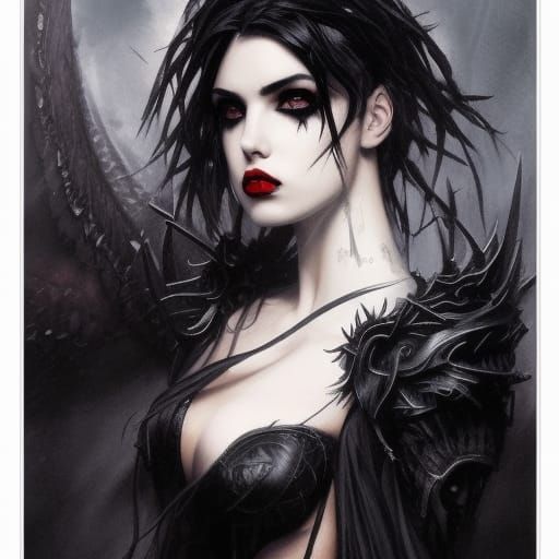 Gothic Punk Woman with Crown of Flames: Fantasy Art