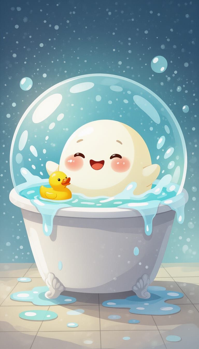 Happy Microbe Splashing in Dewdrop Bubble Bath