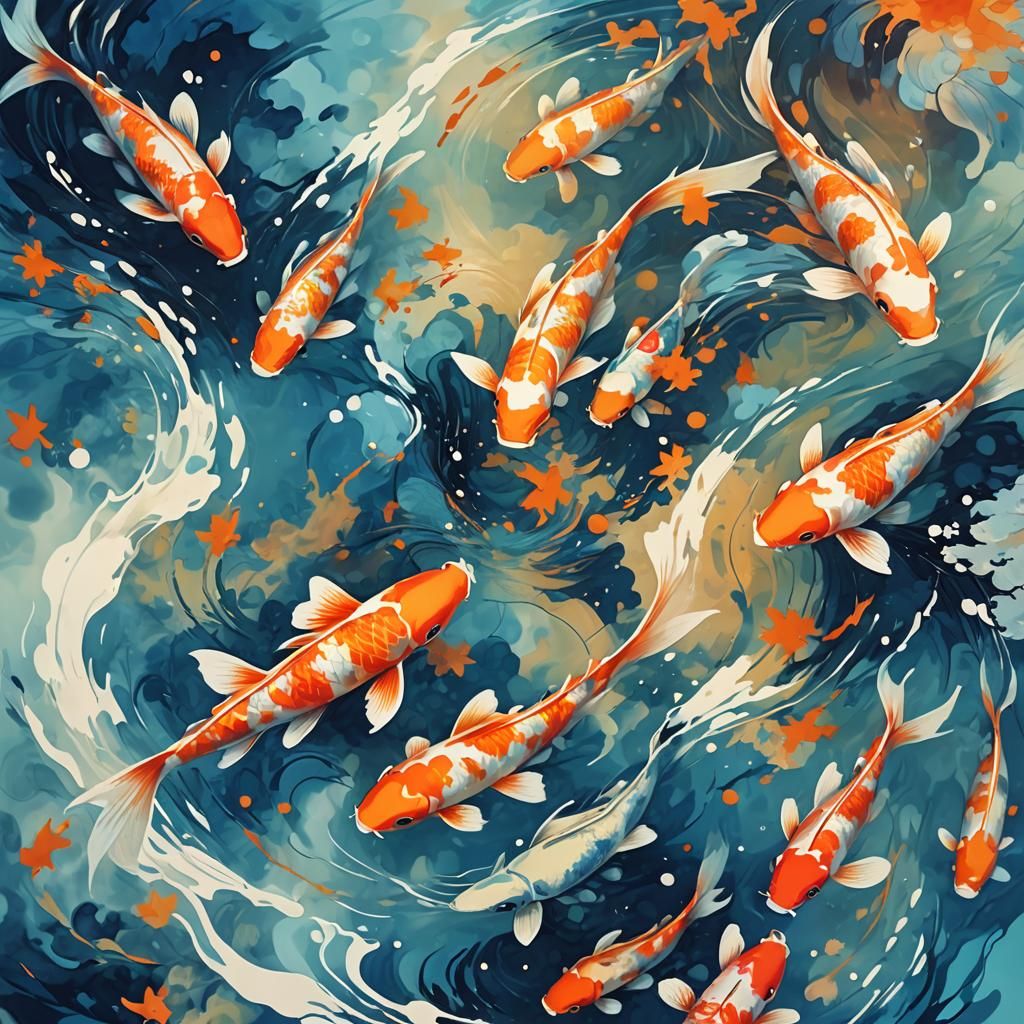 Dreamlike Koi Fish in Abstract Ink Pond