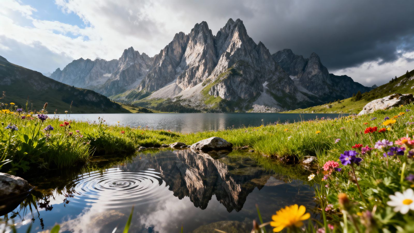 Hyperrealistic Alpine Lake Reflecting Jagged Mountains