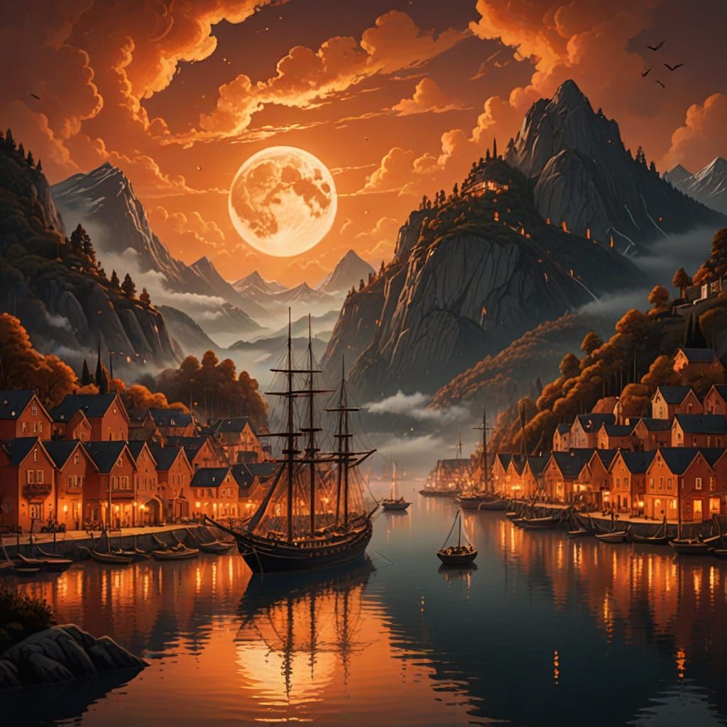 Fantasy Harbor Town at Twilight