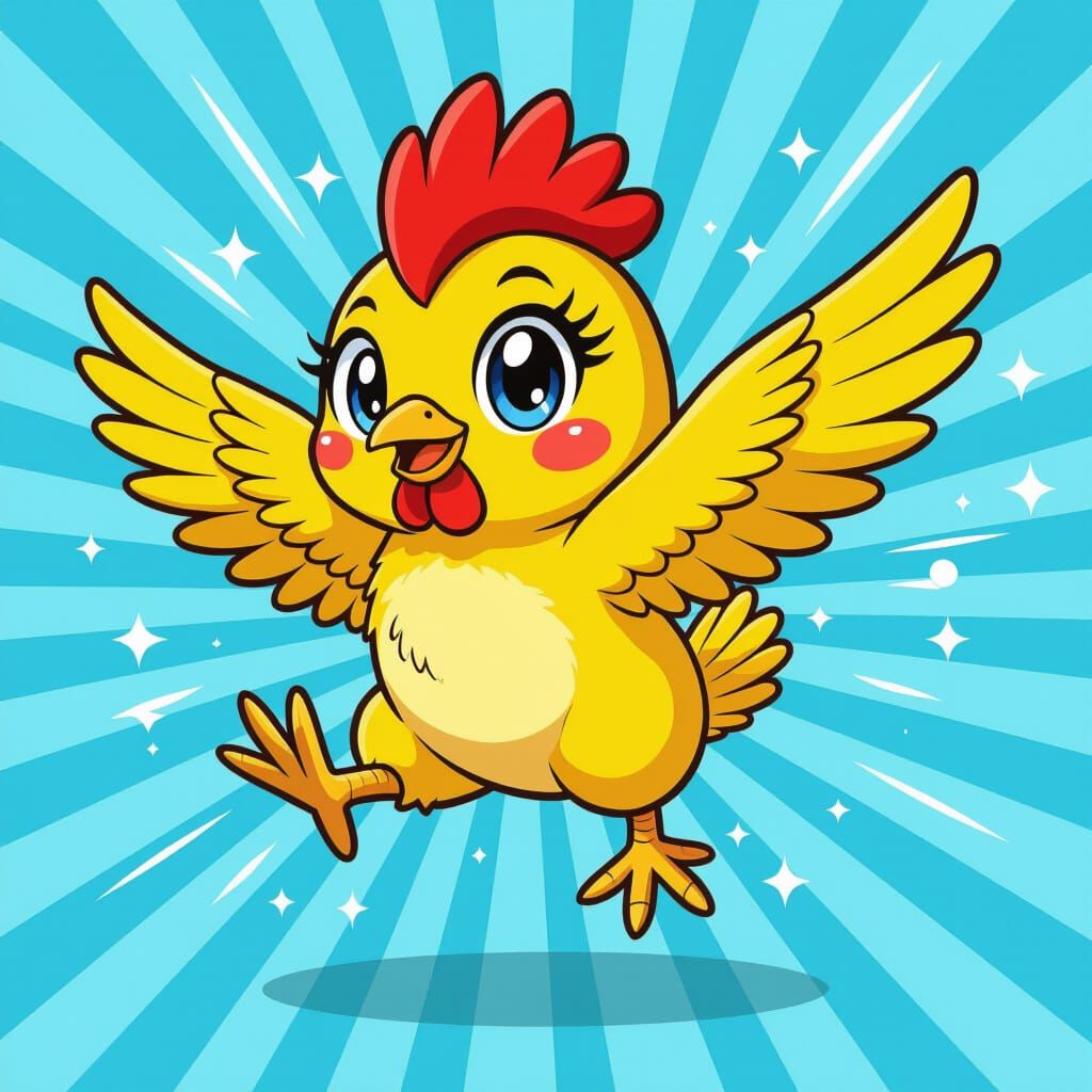 An adorable yellow cartoon chicken