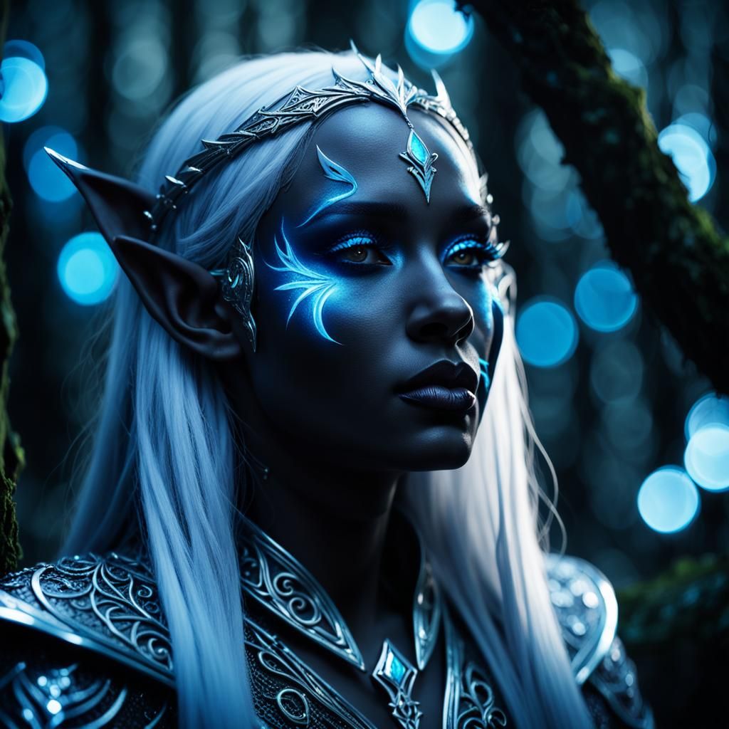 Mystical Drow Elf Portrait in Dreamy Forest