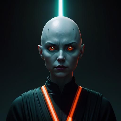 Ominous Sci-Fi Jedi Master with Orange Lightsaber