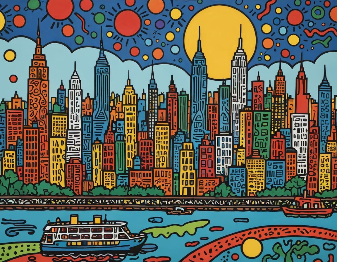 Manhattan Skyline in Expressionist Abstract Art Style