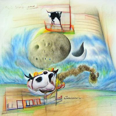 Cow Jumping Over Moon in Surreal Pencil Sketch