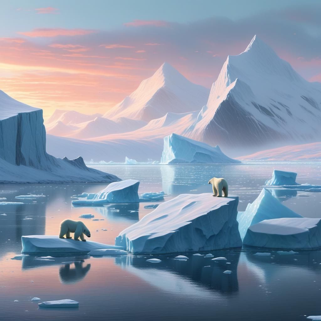 Arctic Dawn: Polar Bears in Pastel Winter Landscape