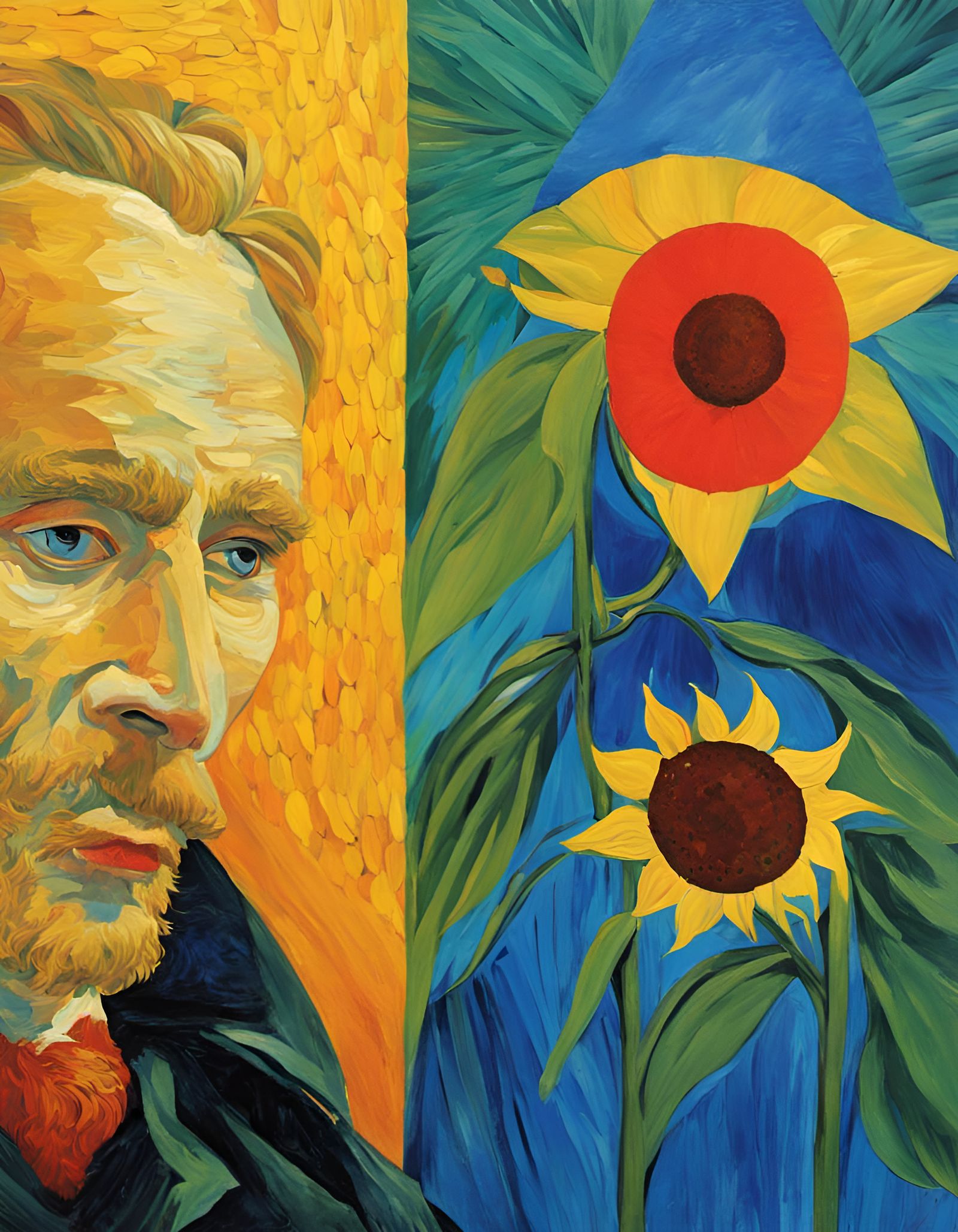 Surreal Impressionist Faces Hidden in Sunflower Field