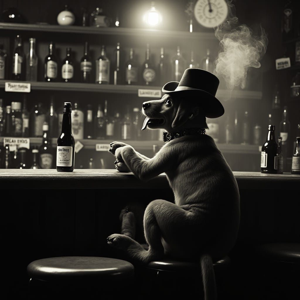 Dog at Bar in 1930s Cartoon Style