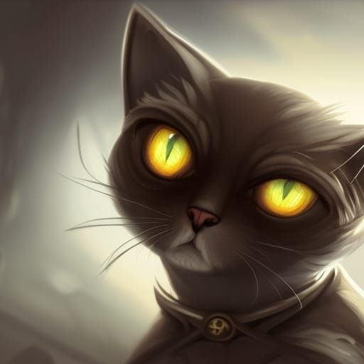 Cute Black Cat with Hood in Detailed Fantasy Art