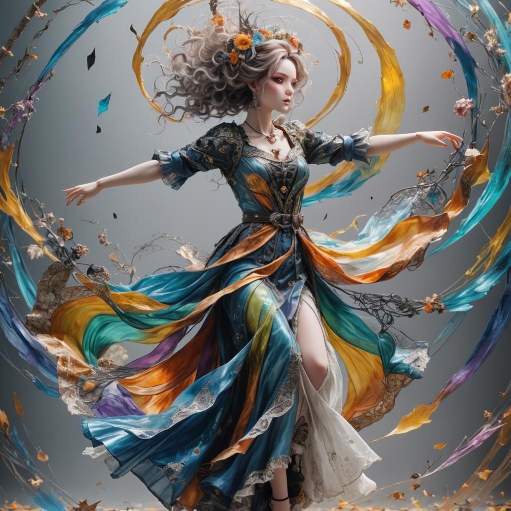 Hyper-Realistic Mechanical Doll in Kawaii Witchcore Style