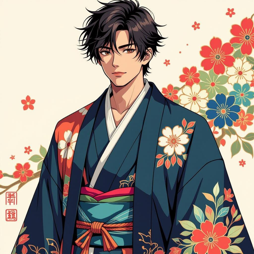 Anime Male in Embroidered Digital Art Style