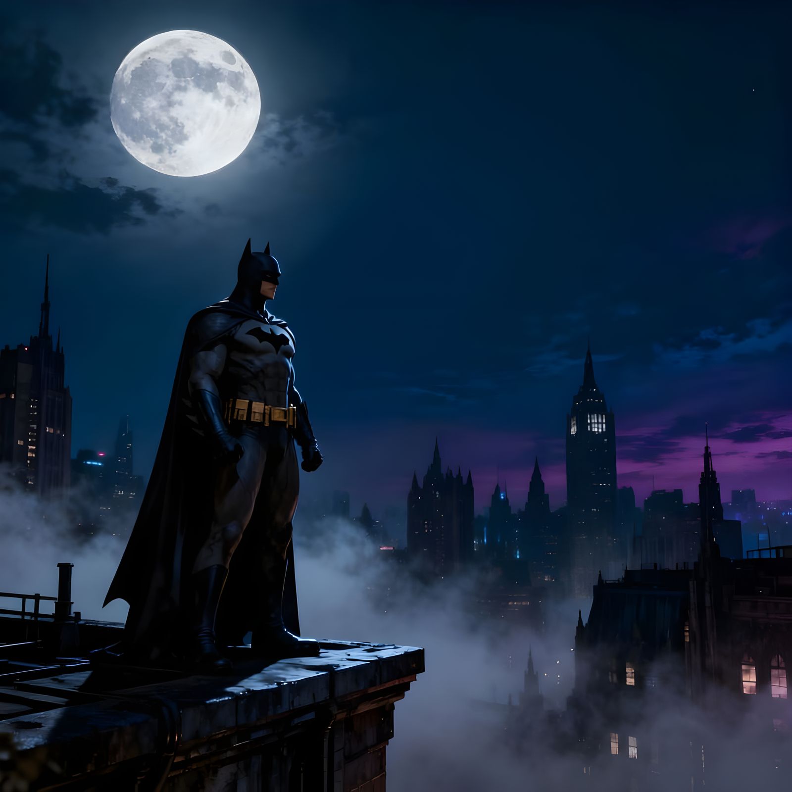Batman on Gotham Rooftop in Digital Art Style