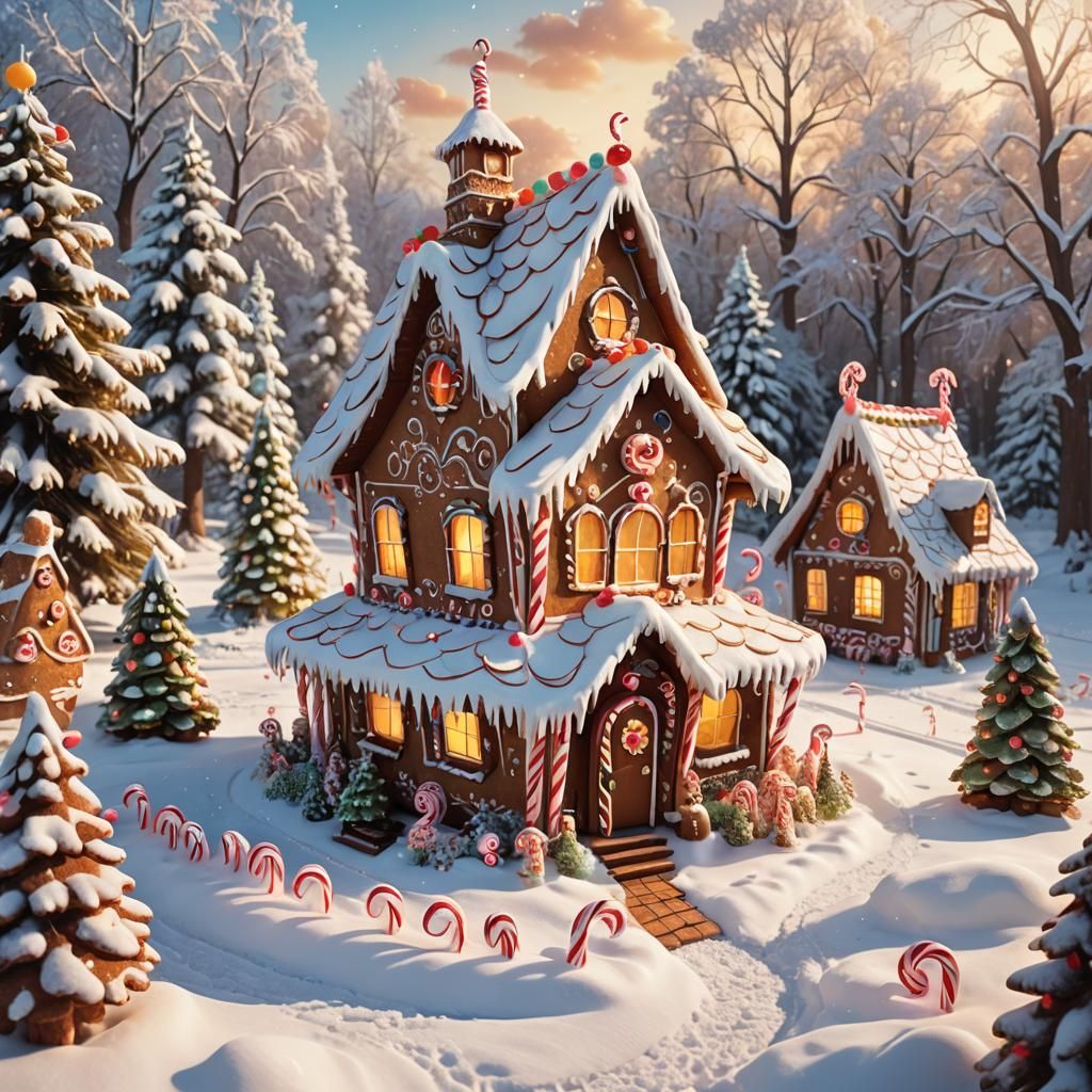 Whimsical Gingerbread House in Winter Wonderland