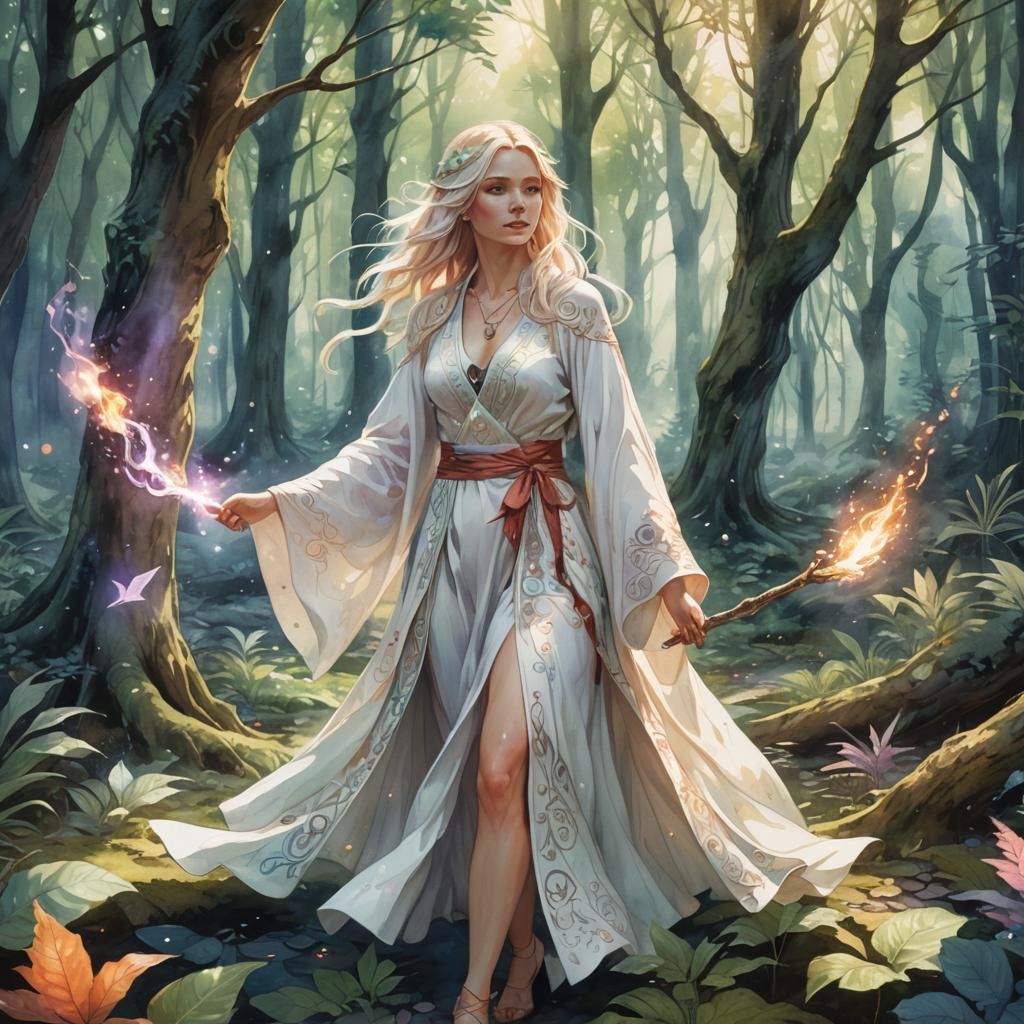 White Mage Casts Spell in Mystical Forest