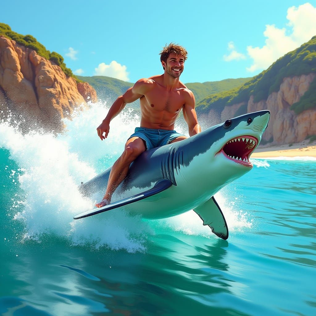 Confident Aussie Surfer Rides Great White Shark