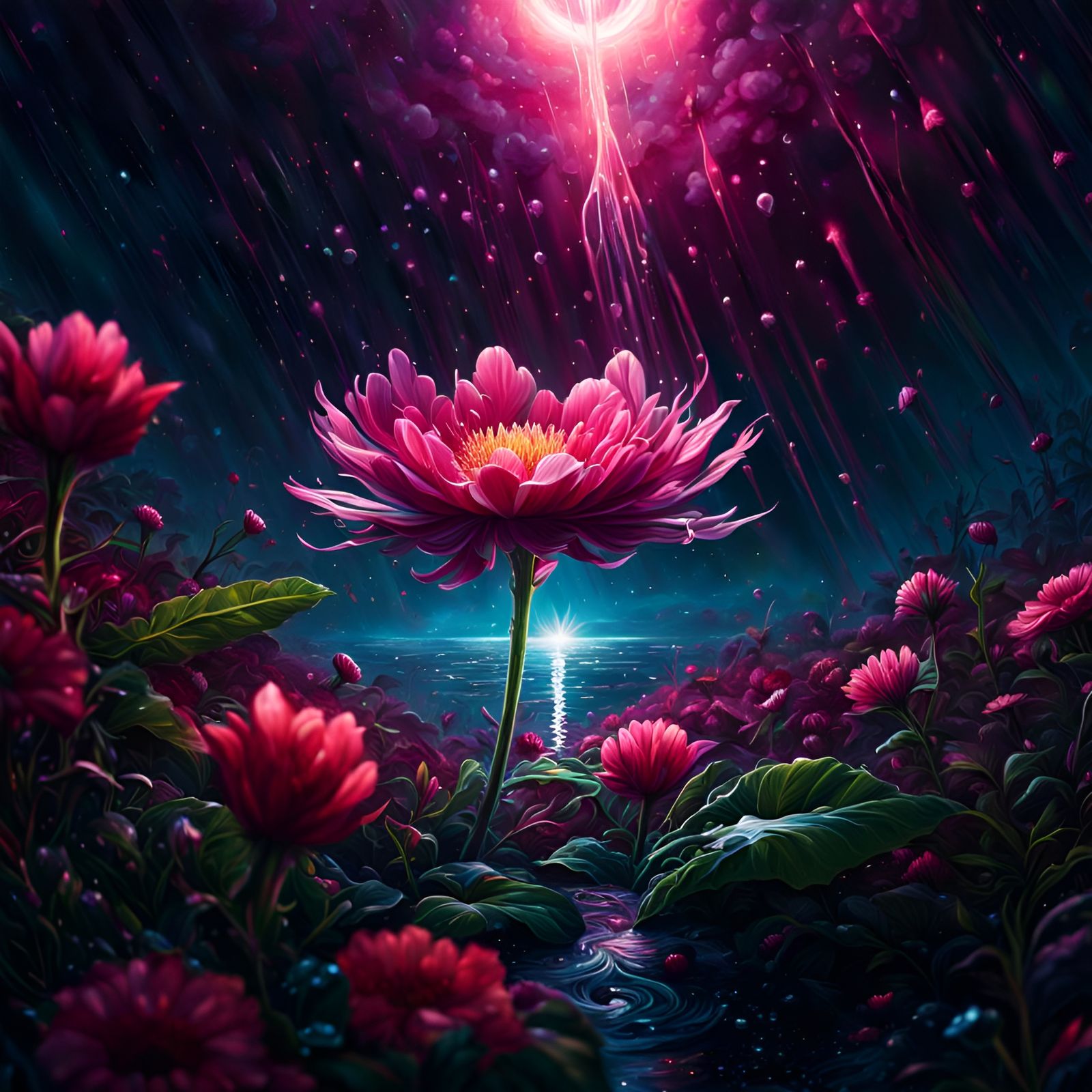 Cosmic Vortex Flower in Dark Magic Style