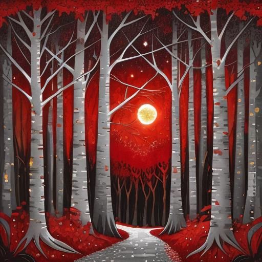 Moonlit Arabesque Forest in Alcohol Ink Style