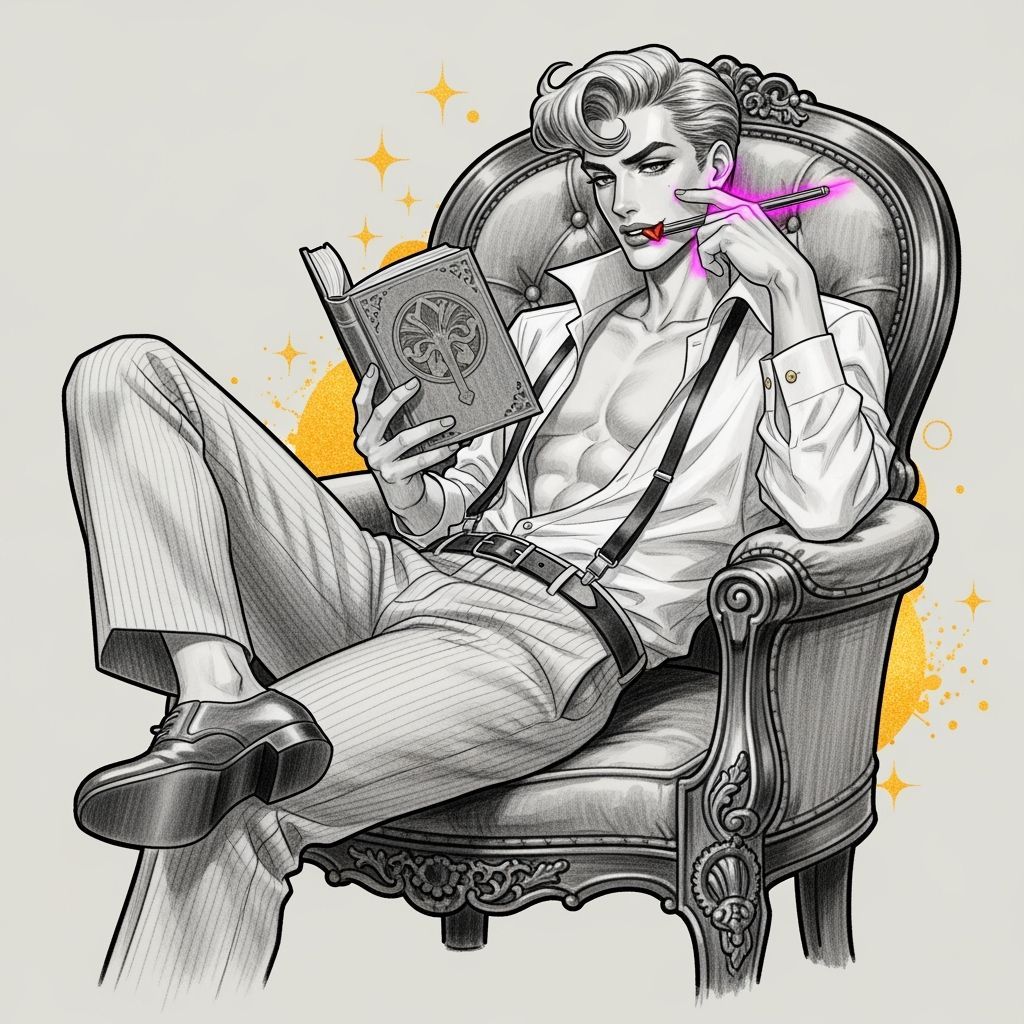 Glamorous 1950s Pin-Up of Man in Art Nouveau Style