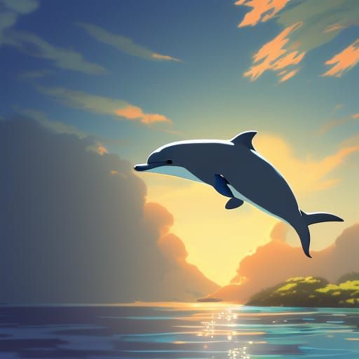 Cute Dolphin in Studio Ghibli Anime Style
