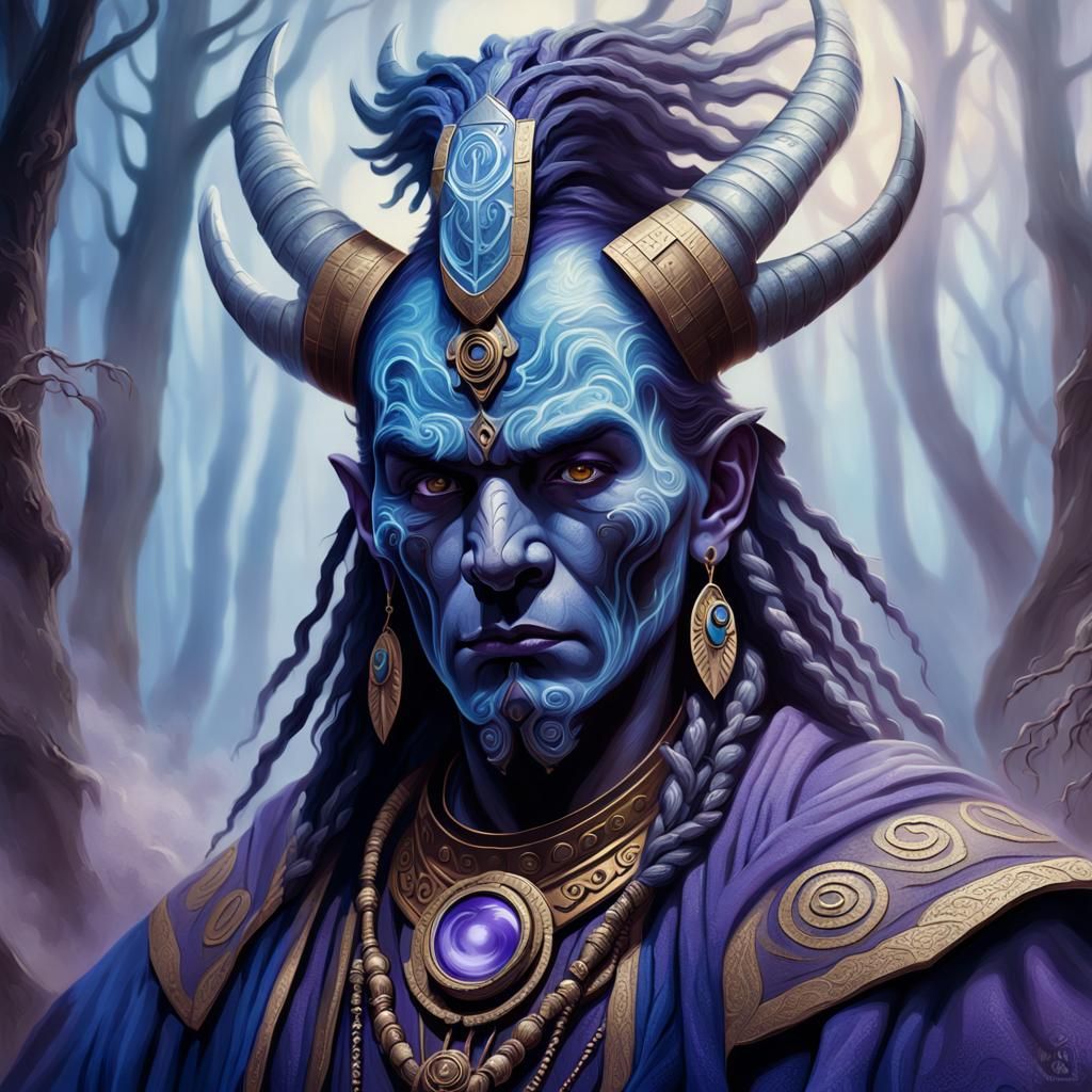 Ancient Vulcan Witch Doctor Portrait in Oil Painting Style