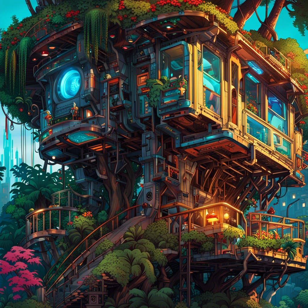 comic book futuristic treehouse