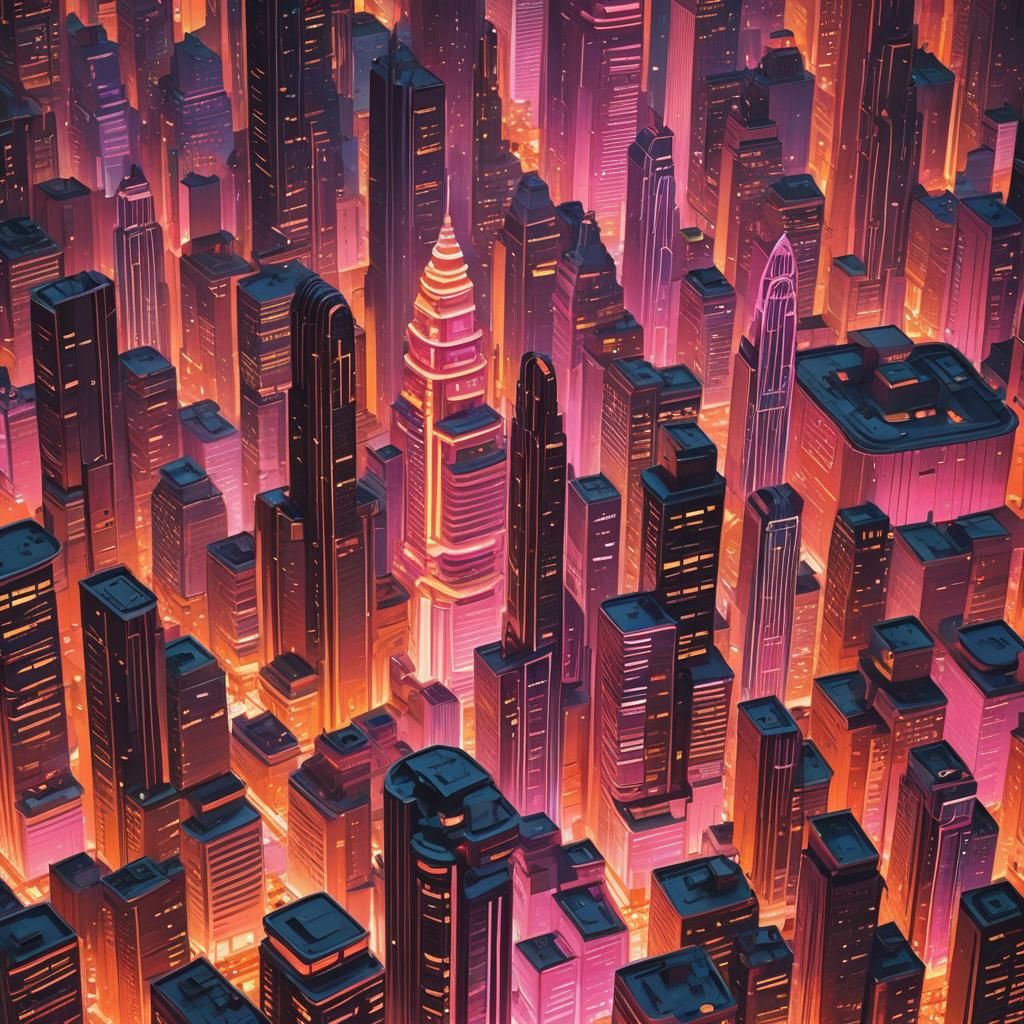 a beautiful raygun gothic 1950s city of the future, in the style of Klaus burgle, background of  sunset